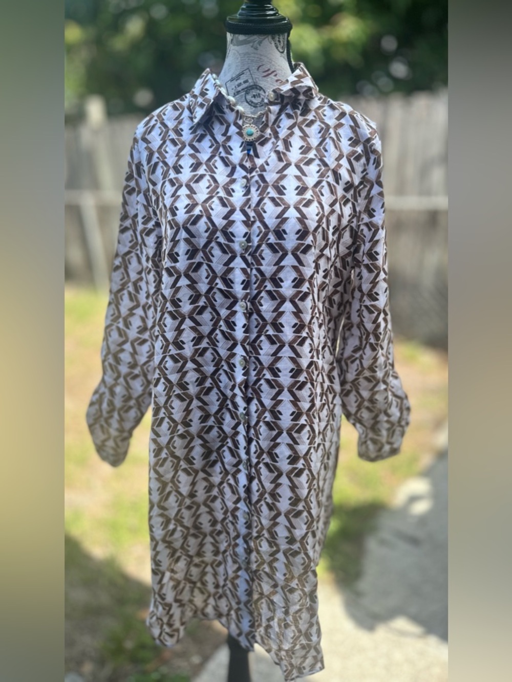 Chico's NO IRON MAXI TUNIC/ FUN TIME CEO MAXI TUNIC 3/4 sleeve EXPRESSO